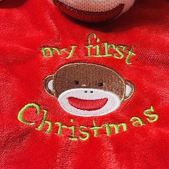 Baby Starters Sock Monkey My First Christmas Security Blanket Rattle Lovey Plush - Picture 2 of 5